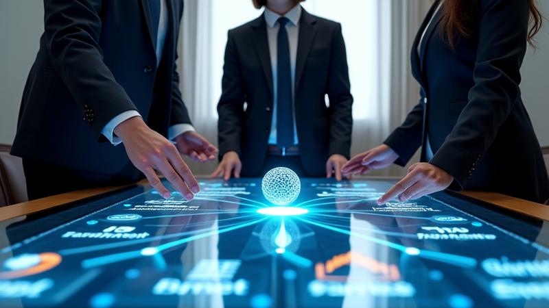 Logos verschiedener Online-Marktplätze im Hintergrund, im Vordergrund ein Team, das digitale Strategien bespricht, symbolisierend Marktplatz-Integration