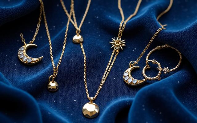Schmuck mit Mond- und Sternmotiven, verpackt in mystisches Himmelslicht